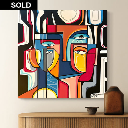 Original art painting titled Caged Memories by SoulCurryArt, featuring abstract imagery with vibrant colors and textured details.