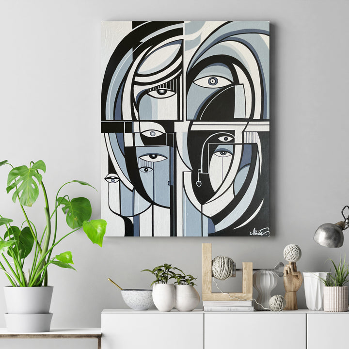 Original art painting titled Parallel Fragments by SoulCurryArt, featuring abstract and colorful geometric shapes.