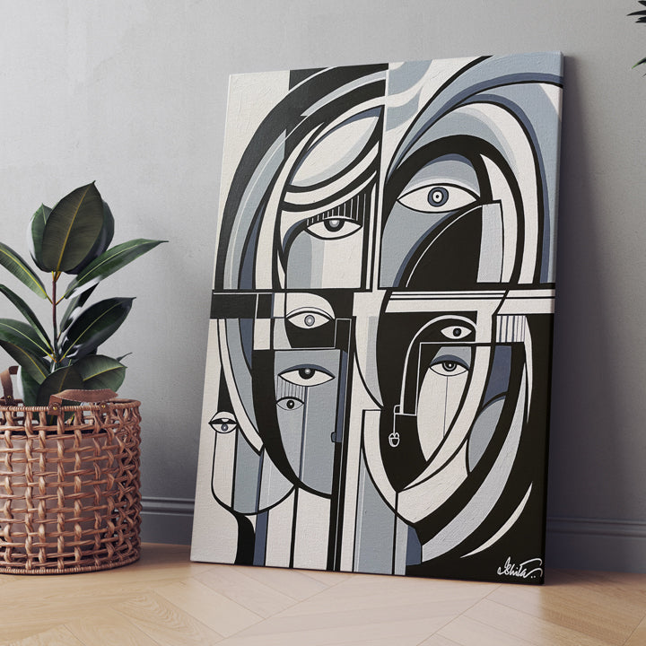 Original art painting titled Parallel Fragments by SoulCurryArt, featuring abstract geometric shapes and vibrant colors.