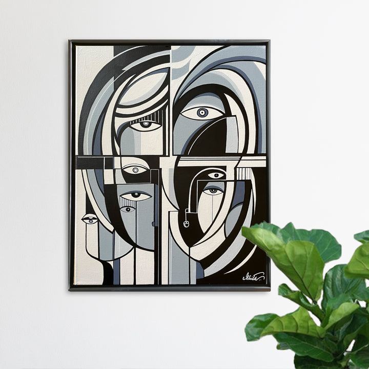 Original art painting titled Parallel Fragments by SoulCurryArt, featuring abstract geometric shapes and vibrant colors.