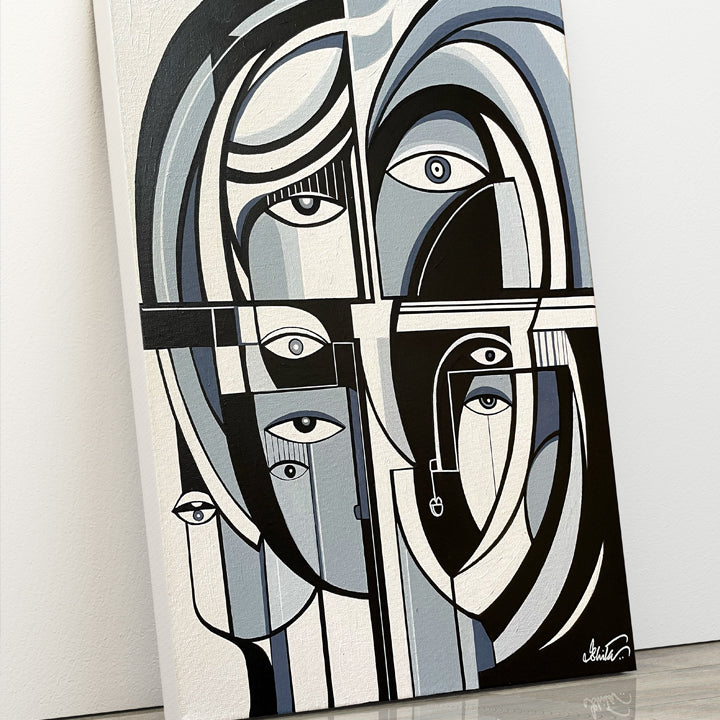 Original art painting titled Parallel Fragments by SoulCurryArt, featuring abstract geometric shapes and vibrant colors.