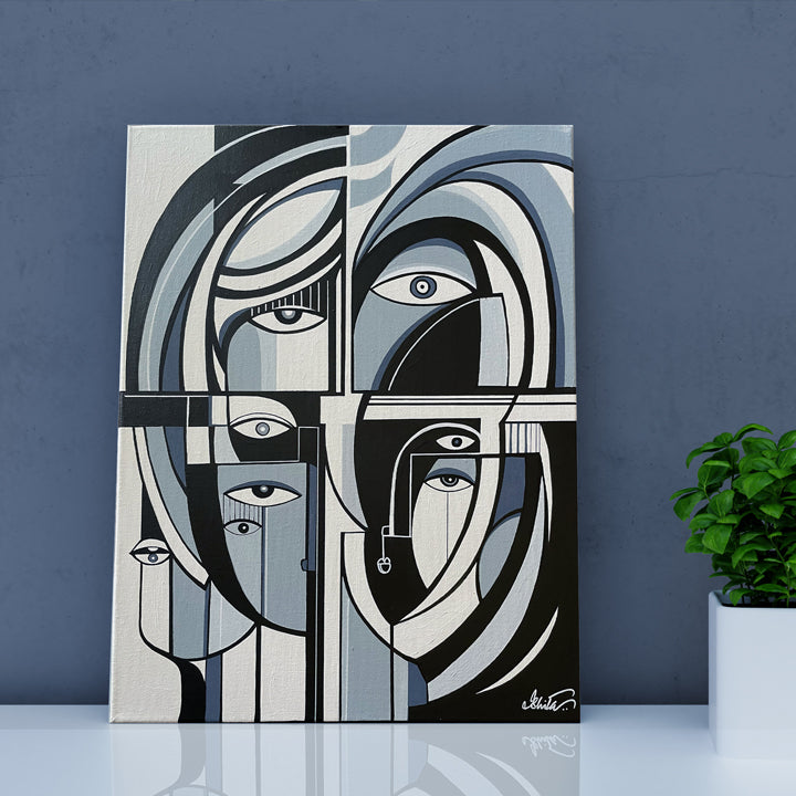 Original art painting titled Parallel Fragments by SoulCurryArt, featuring abstract geometric shapes and vibrant colors.