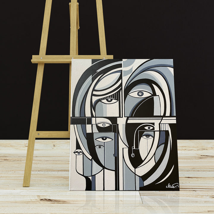 Original art painting titled Parallel Fragments by SoulCurryArt, featuring abstract geometric shapes and vibrant colors.