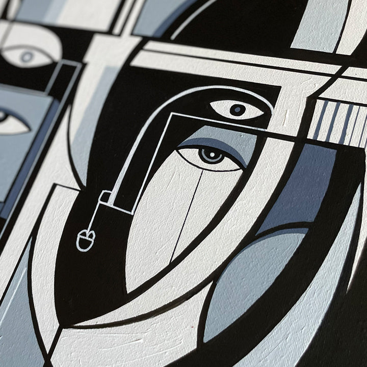Original art painting titled Parallel Fragments by SoulCurryArt, showcasing abstract colorful geometric shapes.