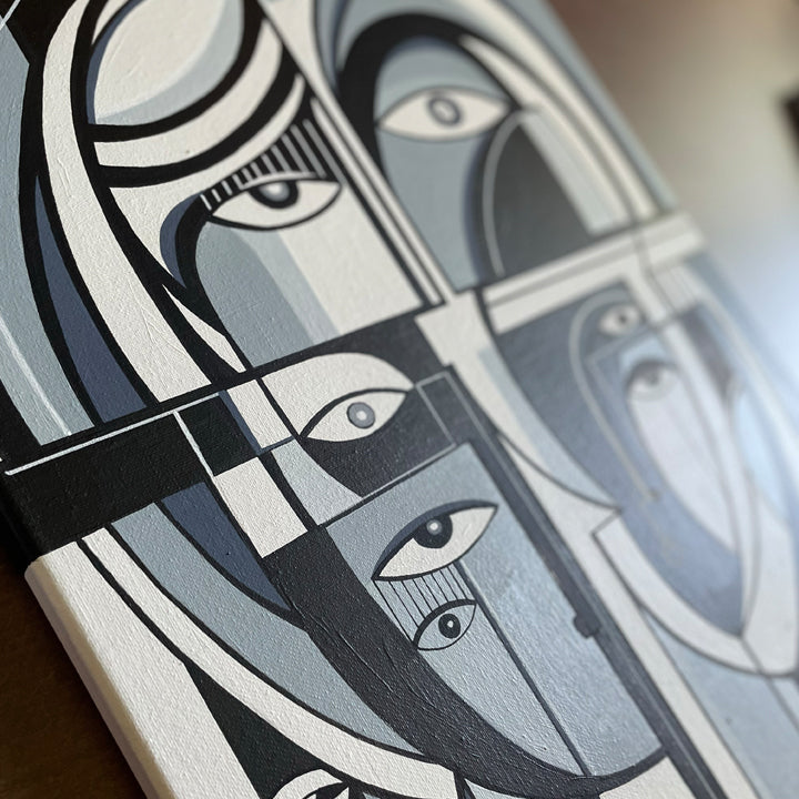 Original art painting titled Parallel Fragments by SoulCurryArt, featuring abstract geometric shapes and vibrant colors.