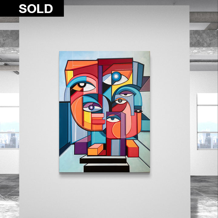 Original art painting titled "Resonance" by SoulCurryArt, featuring vibrant abstract colors and textured brushstrokes.