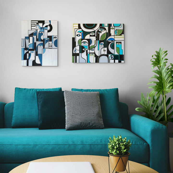 Original art painting titled "Structured" by soulcurryart, featuring abstract textures and vibrant colors on canvas.