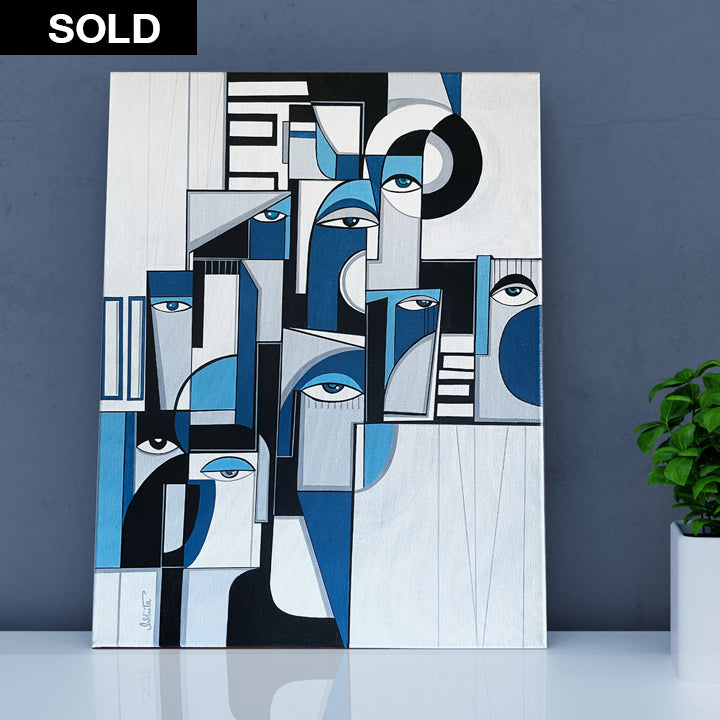 Original art painting titled "Structured" by soulcurryart, showcasing abstract textures and bold brushstrokes.
