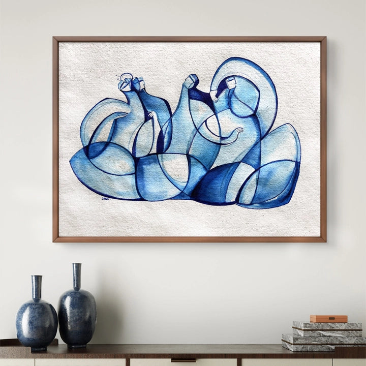 Original Cubist painting titled "In Conversation" on handmade paper by SoulCurryArt, showcasing abstract geometric art style.