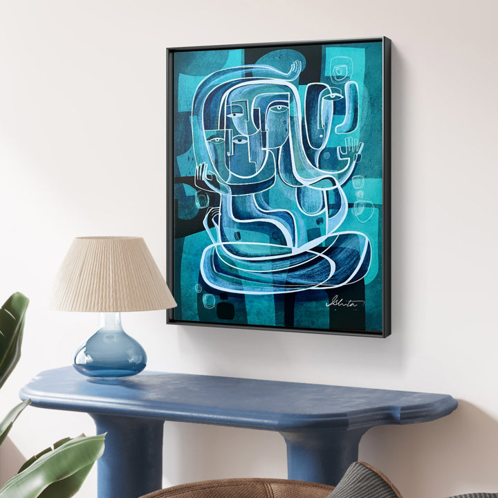 Original turquoise artwork titled "Pathways" by SoulCurryArt, featuring vibrant abstract design and intricate details.