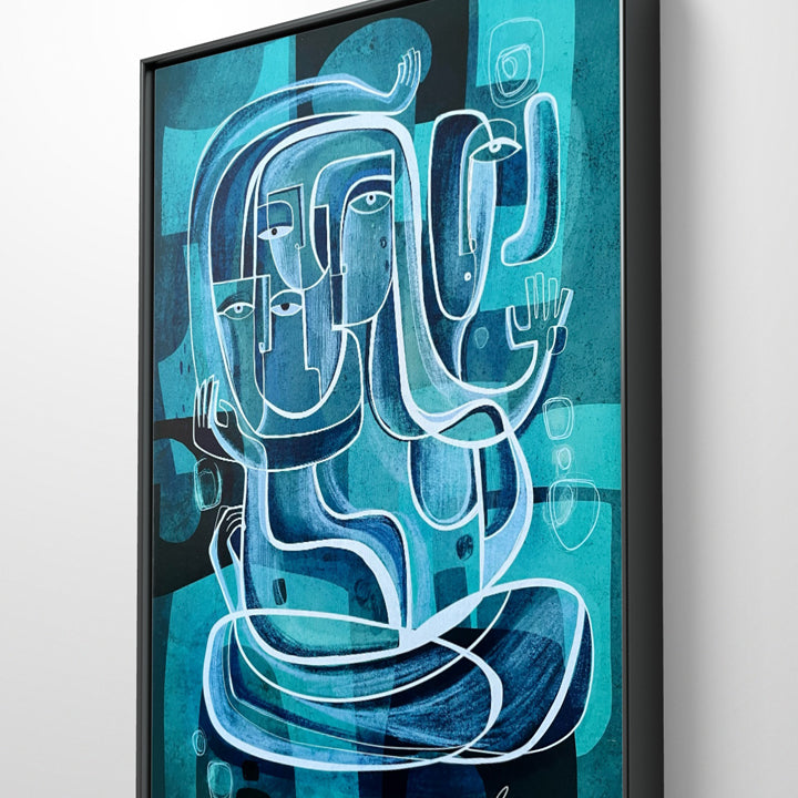 Original turquoise art piece titled "Turquoise Pathways" by SoulCurryArt, showcasing vibrant abstract brushstrokes and textured details.