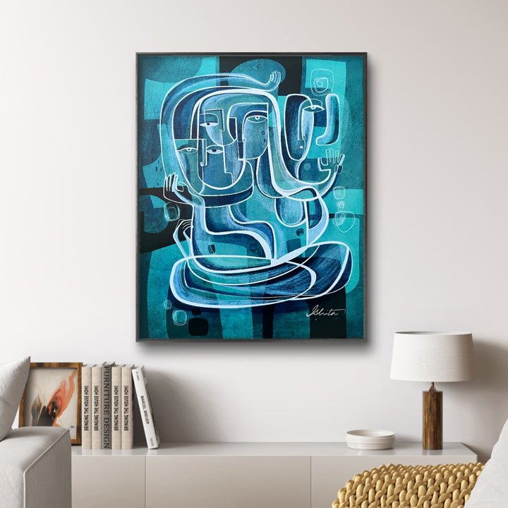 Original turquoise landscape art titled "Turquoise Pathways" by SoulCurryArt, featuring vibrant pathways through a serene natural scene.