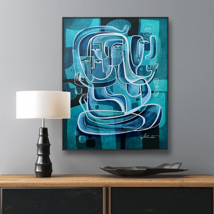 Colorful turquoise pathways painting by SoulCurryArt showcasing vibrant abstract original art on canvas.
