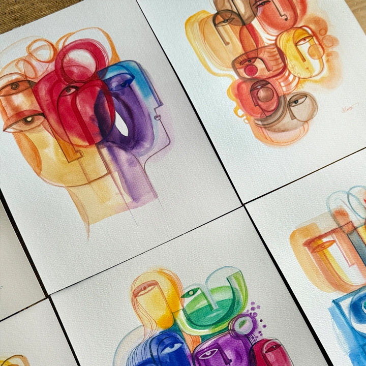 SoulCurryArt Solstice in Shapes original art print featuring vibrant geometric shapes and bold colors on white background.