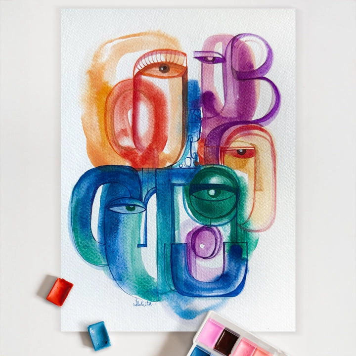 Unframed original art piece titled Summer Haze Mosaic by SoulCurryArt, featuring vibrant mosaic-inspired abstract design.