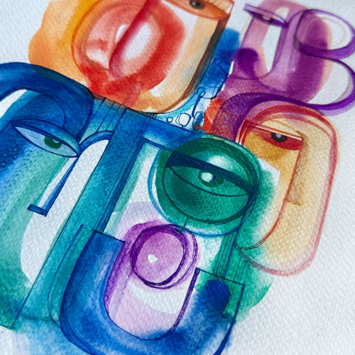 Unframed original art piece titled Summer Haze Mosaic by SoulCurryArt, featuring vibrant abstract mosaic design.
