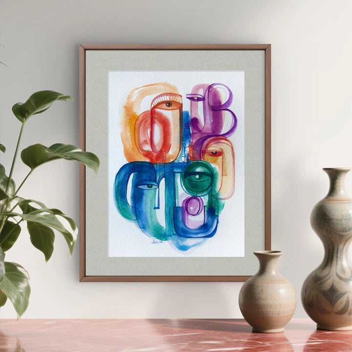 Unframed original art piece titled Summer Haze Mosaic by SoulCurryArt, featuring vibrant, abstract mosaic design with warm summer tones.