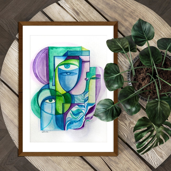 Original art titled The Quiet Grove by SoulCurryArt, unframed painting featuring a serene natural landscape with trees and soft colors.