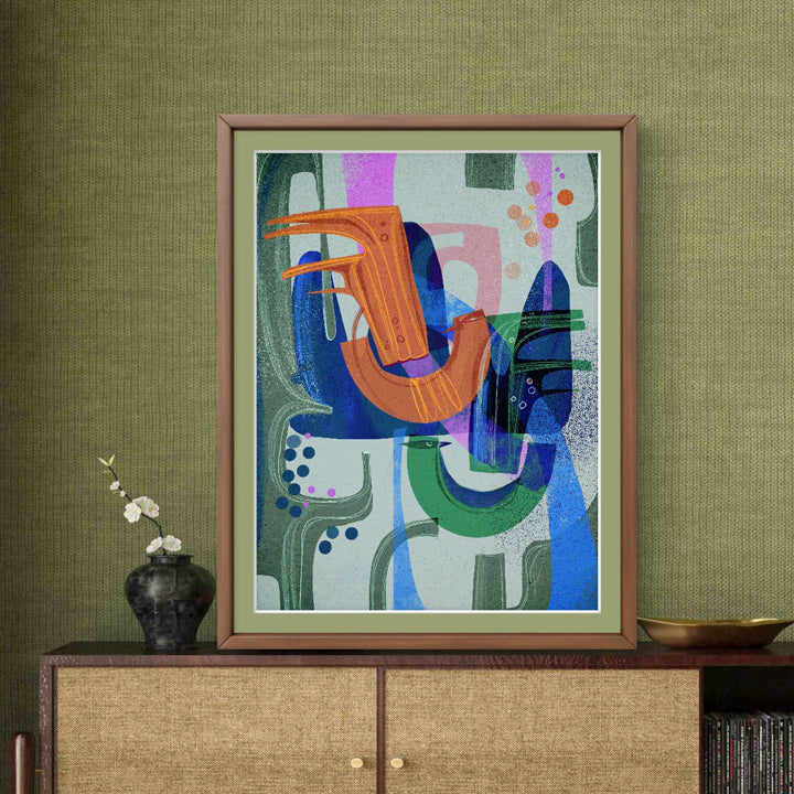 SoulCurryArt Birds of a Feather print, 16x20 paper art featuring colorful birds in a detailed, artistic illustration.