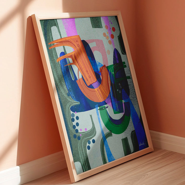 Birds of a Feather print by SoulCurryArt on 16x20 paper featuring colorful bird illustrations in a natural setting.