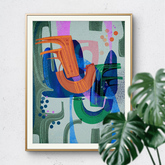 Birds of a Feather print by SoulCurryArt, 16x20 paper art featuring colorful birds in a natural scene.
