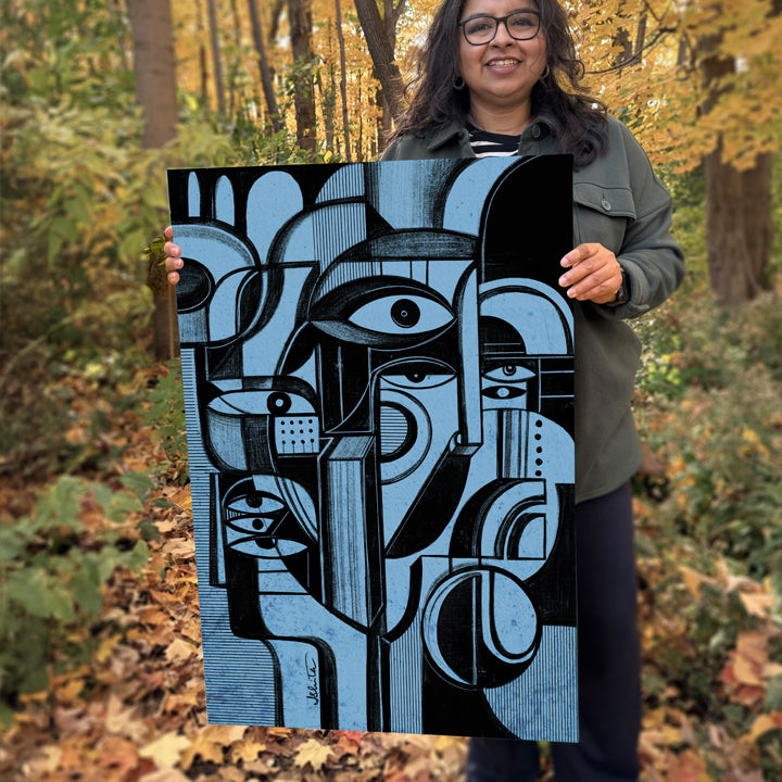 Blue Memory print by SoulCurryArt, 16x20 inch paper art featuring abstract blue and white watercolor design.