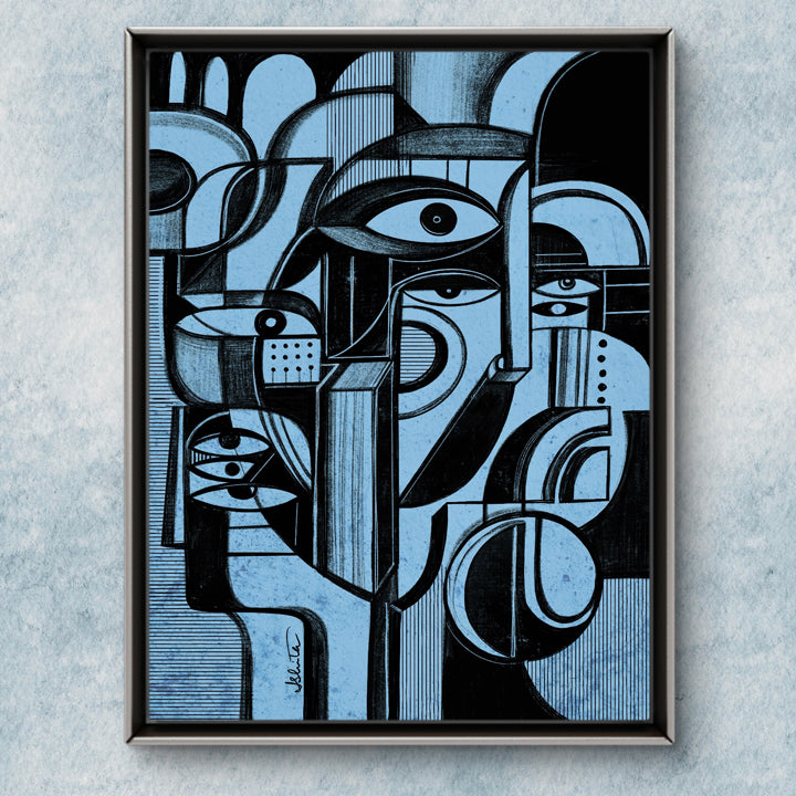 Blue Memory print by SoulCurryArt, 16x20 paper art featuring abstract blue and white design for wall decor.