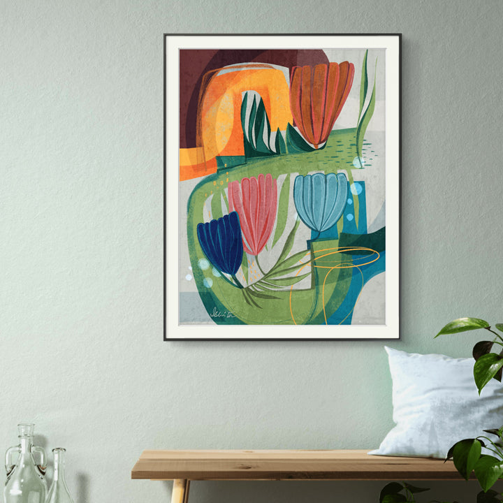 SoulCurryArt print titled "By The Garden Pathway," 16x20-inch paper artwork featuring a serene garden scene.
