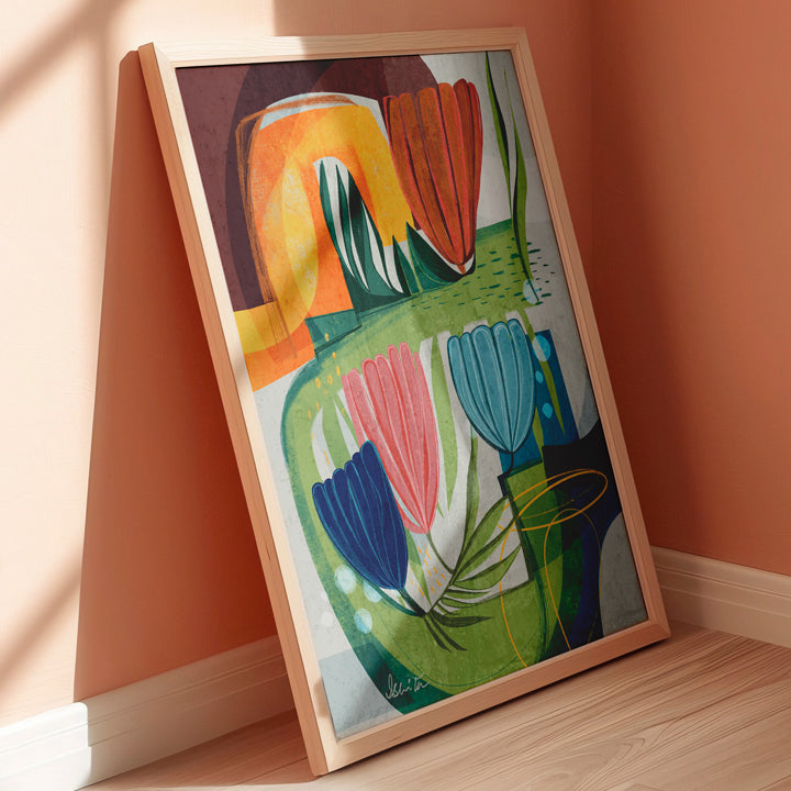 SoulCurryArt print of "By The Garden Pathway" on 16x20 paper, featuring a serene garden scene with lush greenery and pathway.