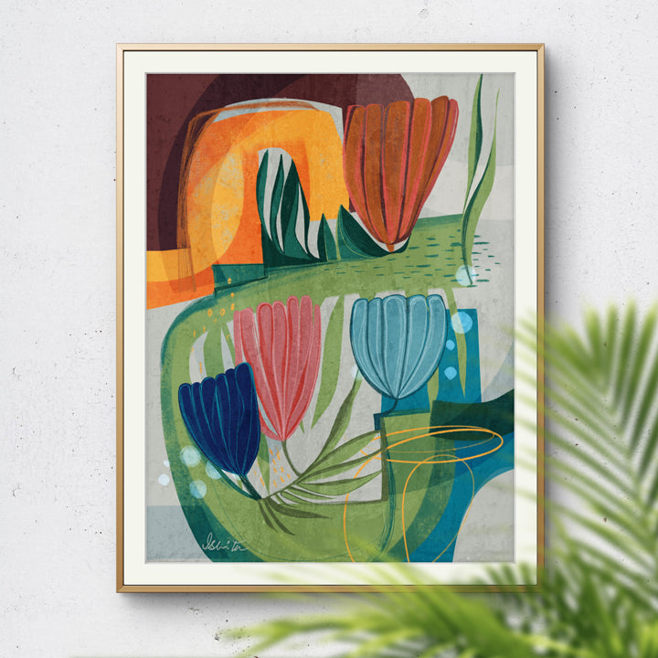 SoulCurryArt print of a garden pathway, 16x20-inch paper artwork, depicting a serene outdoor scene with lush greenery and a winding path.