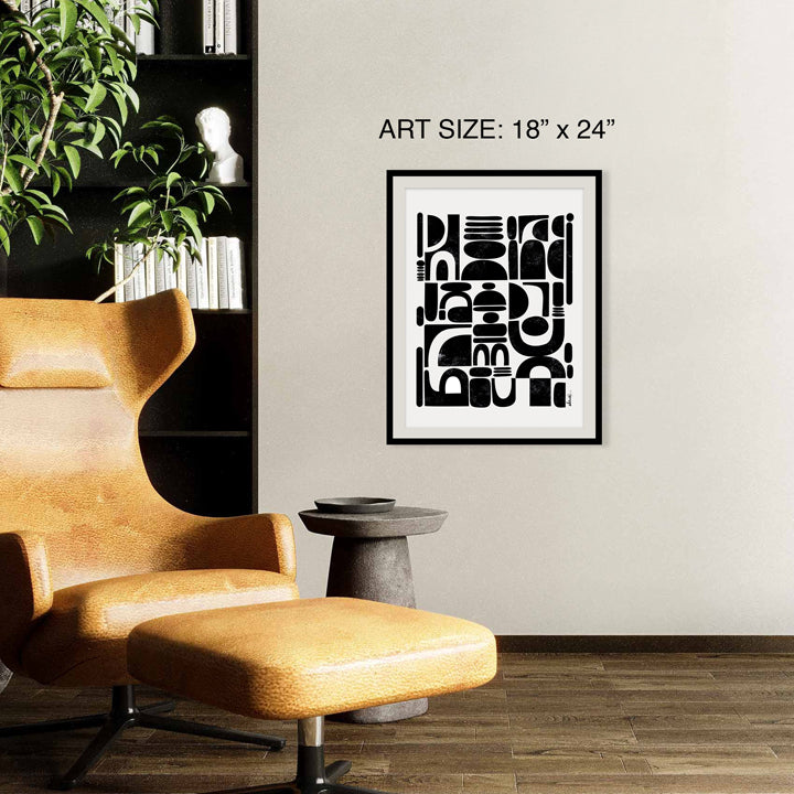 Fragmented print by SoulCurryArt showing abstract geometric shapes in vibrant colors on white background.