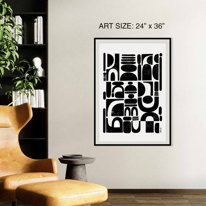 Colorful abstract print titled "Fragmented" by SoulCurryArt, measuring 24x36 inches, featuring vibrant geometric shapes and textured details.
