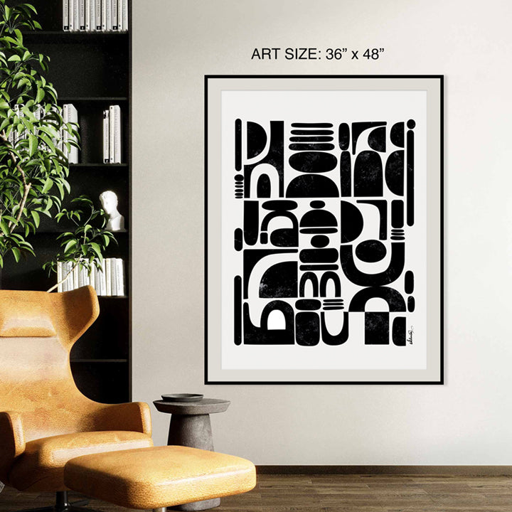 Colorful abstract print titled "Fragmented" by SoulCurryArt, featuring vibrant geometric shapes on a 36x48 inch canvas.