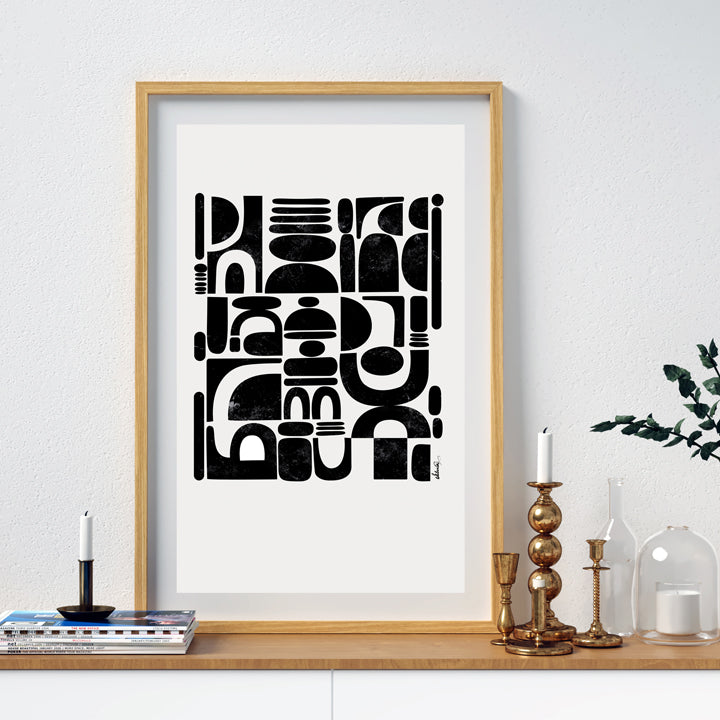 Abstract print titled "Fragmented" by SoulCurryArt, featuring vibrant, broken geometric shapes on high-quality paper.