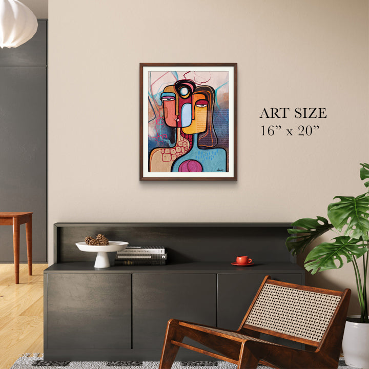 Abstract art print titled "In Between Stories" by SoulCurryArt, featuring modern, intimate wall décor in 16x20 size.