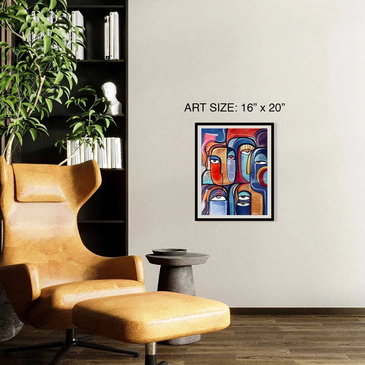 SoulCurryArt print titled Juxtapose showing a vibrant, abstract paper artwork in a 16x20 inch size.