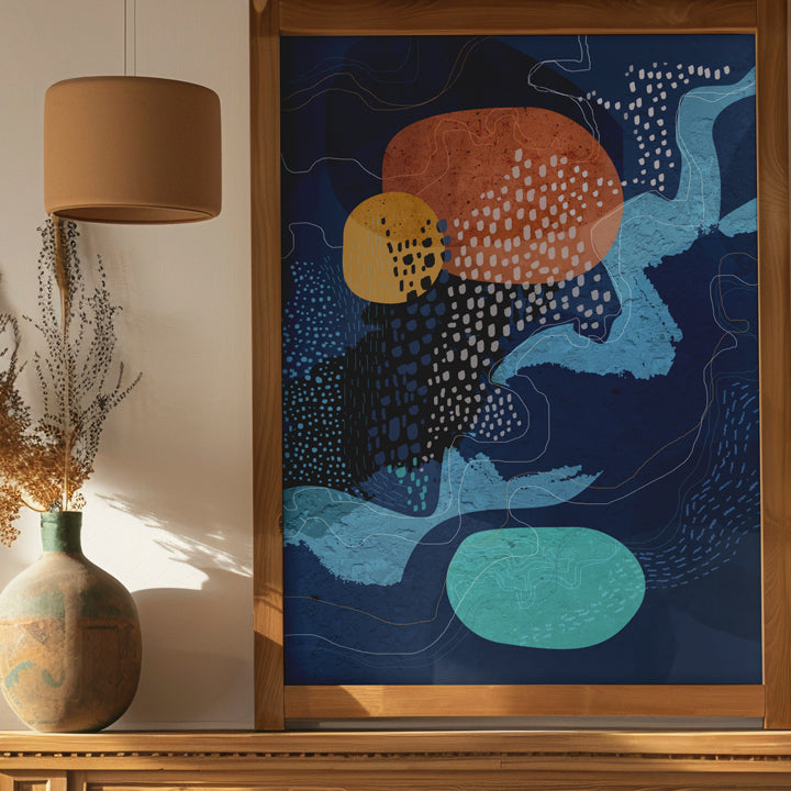 Midnight Waterfall print by SoulCurryArt showing a serene waterfall scene in dark, moody tones, perfect for wall decor.