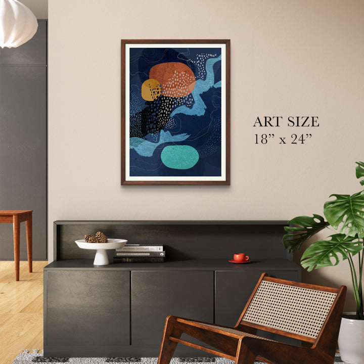 SoulCurryArt Midnight Waterfall print on paper, showcasing a serene waterfall scene in a 16x20 size.