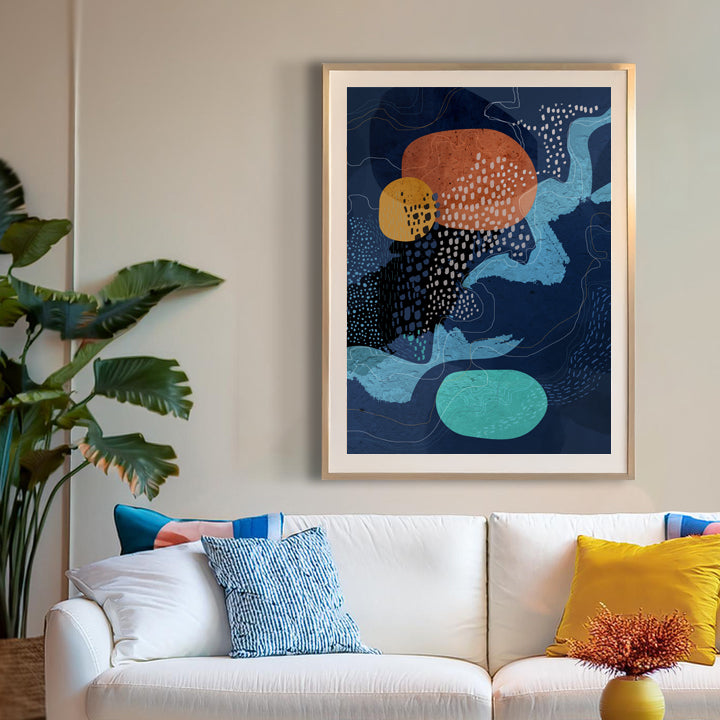 Midnight Waterfall print by SoulCurryArt featuring a serene waterfall scene in dark, calming tones, perfect for wall decor.
