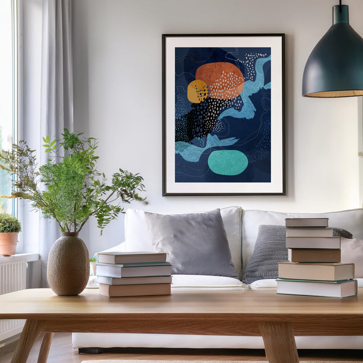 Bestseller Midnight Waterfall print by SoulCurryArt showcasing a tranquil waterfall scene with dark, moody tones and flowing water.