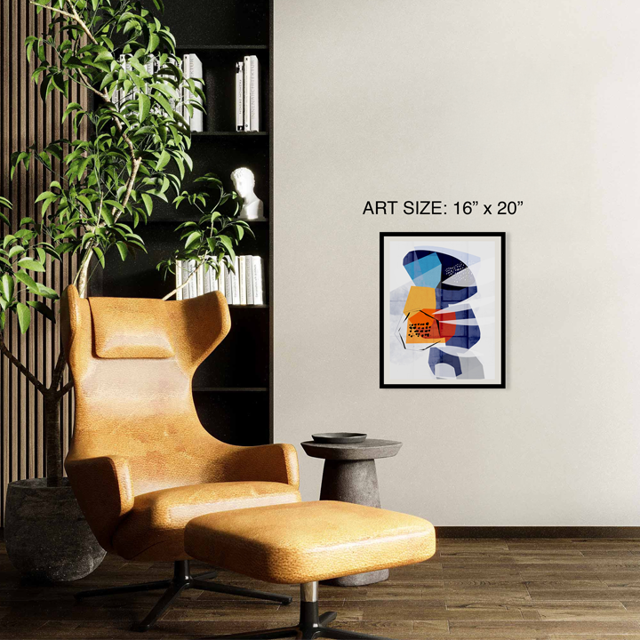 16x20 print of abstract artwork titled "Stratas" by SoulCurryArt, featuring layered, textured colors and geometric patterns.