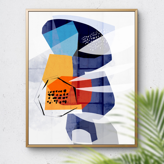 Colorful print titled "Stratas" by SoulCurryArt, featuring layered abstract patterns with vibrant shades and intricate textures.