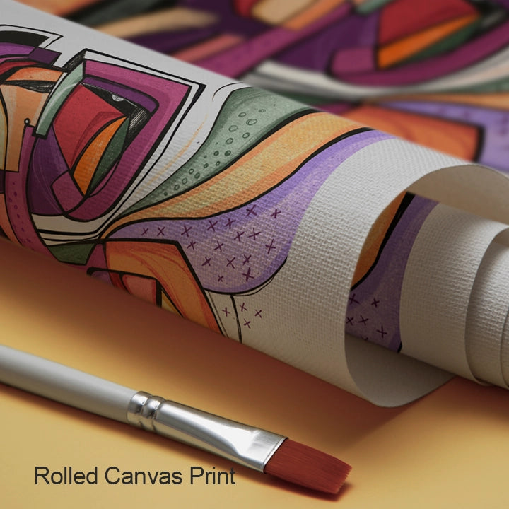 Rolled print of Synoptic artwork by SoulCurryArt, showcasing vibrant abstract design on high-quality paper.