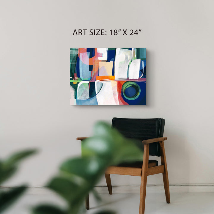 Colorful abstract print titled "Terre" by SoulCurryArt, featuring earthy tones and textured design on 18x24-inch paper.