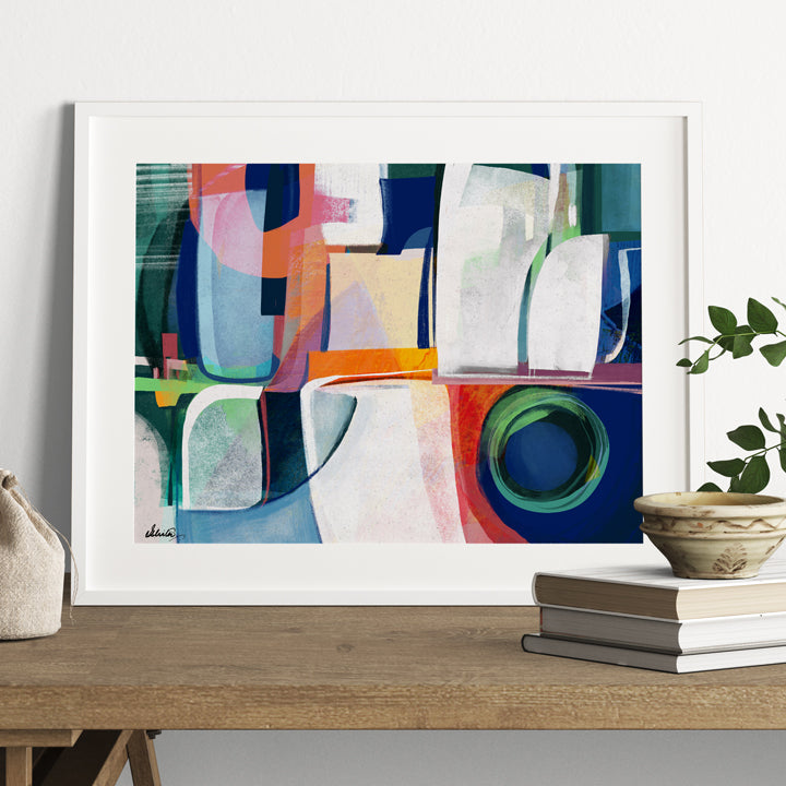 Colorful abstract print titled "Terre" by SoulCurryArt, featuring earthy tones and textured brushstrokes on high-quality paper.