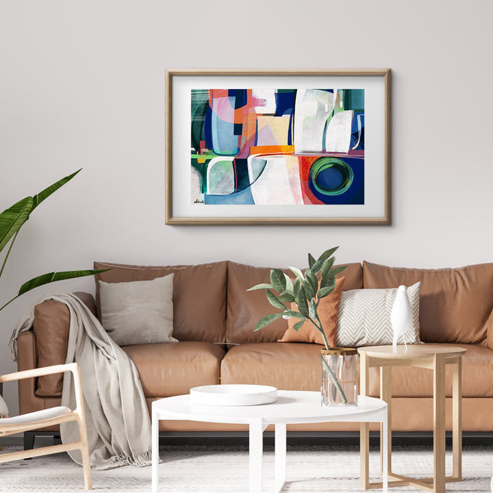 Colorful print of "Terre" by SoulCurryArt showcasing vibrant earth-toned abstract artwork on high-quality paper.
