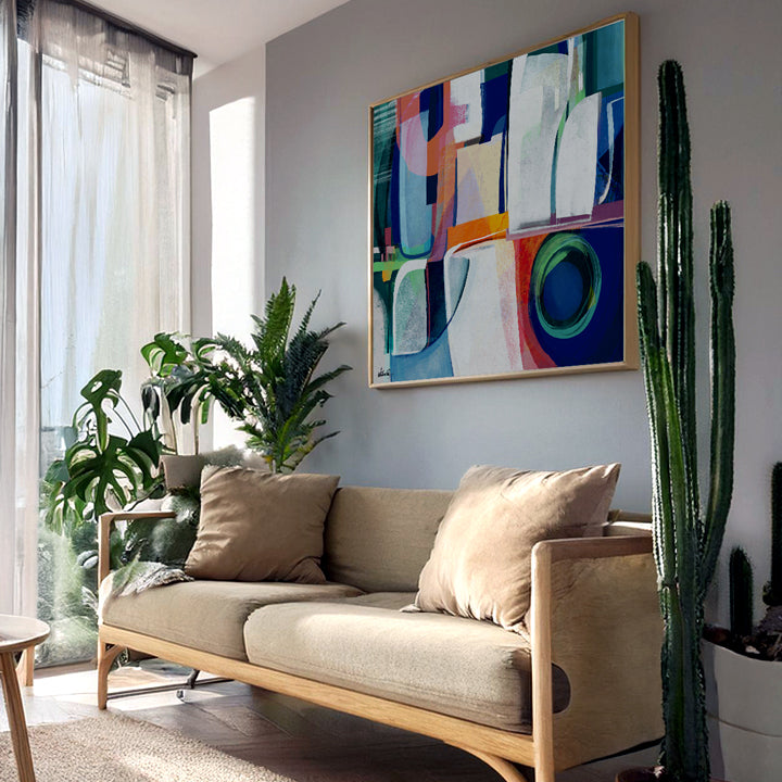 Colorful abstract print titled "Terre" by SoulCurryArt, showcasing vibrant earth-toned artwork on high-quality paper.