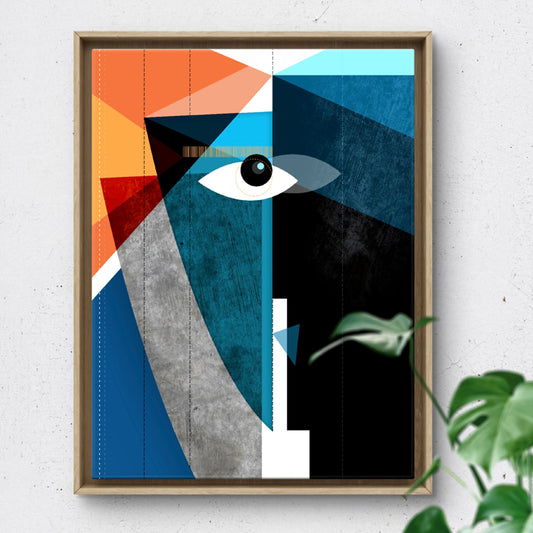 Colorful art print titled "The Kiss" by SoulCurryArt featuring a vibrant, romantic scene in a high-quality framed print.