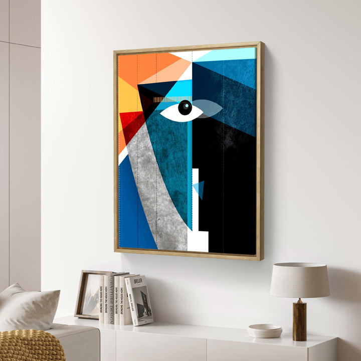 A vibrant art print titled "The Kiss" by SoulCurryArt, showcasing a colorful, romantic illustration of a couple sharing a kiss.