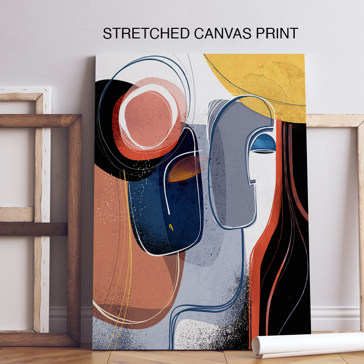 Colorful stretched canvas print of "Tryst By The River" artwork by SoulCurryArt, depicting a romantic riverside scene.